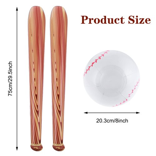 AHQiZFX 3 Pcs Baseball Beach Ball Baseball Bat Inflates, Including Beach Ball Baseball and 2 Pcs 30 Inch Inflatable Baseball Bat, Baseball Party Favors for Pool Beach Sports Game