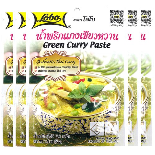 Lobo Thai Green Curry Paste - No MSG, No Preservatives, No Artificial Colors (Pack of 5)