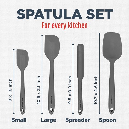 Culinary Couture 4-Piece Grey Silicone Baking Spatula Set - Rubber Spatulas Silicone Heat Resistant up to 608°F, BPA-Free - Silicone Spatula Set for Nonstick Cookware - Silicone Baking Utensils