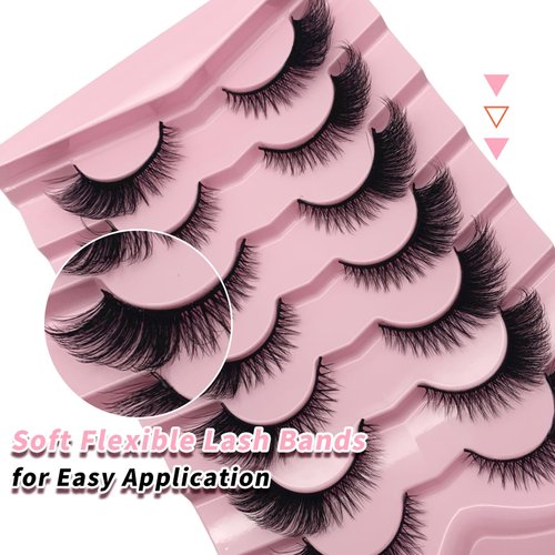 False Eyelashes Natural Look Cat Eye Lashes Wispy False Lashes Mink Fox Eye Lashes Strip that Look like Extensions 16mm Fake Eyelashes Pack