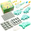 GET FRESH Dinosaur Baking Cooking Tool Set for Kids – 12-PCS Dino Silicone Bakeware Moulds for Kids Baking Candy Jelly Gummy Making and 3 Dinosaur Fossil Cookie Cutter Stampers – Dino Cake Candy Molds