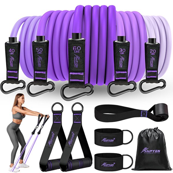 Exercise Bands with Handles, Home Workout Equipment for Strength, Flexibility, and Muscle Training, Physical Therapy, Shape Body, Yoga, Work Out Equipment for Home Gym