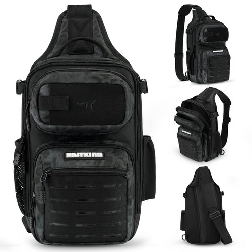 KastKing BlowBak Tactical Fishing Sling Tackle Storage Bag – Lightweight Sling Fishing Backpack - Sling Tool Bag for Fishing Hiking Hunting Camping,Black Camo,Standard