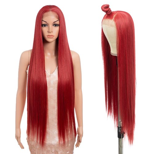 Style Icon 36” Super Long 13x4 Lace Wig Easy-360 Lace Frontal Wigs Free Part Lace Front Wigs with Baby Hair (36“, M.RED)