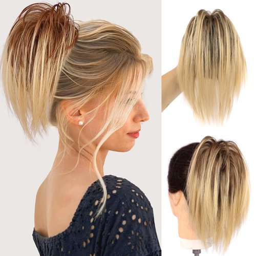 ELIO Messy Bun Hair Piece Claw Clip Hair Bun Wavy Curly Chignon Hair Bun for Women Extensions Tousled Updo Hair Buns Claw Clip Ponytail Hairpieces Hair Scrunchie with Clip for Daily Use (12H24)