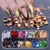 12 Grids Gold Foil Nail Art Set, Holographic Aluminum Nail Foil Flakes Stickers Nail Sequins 3D Glitter Decoration, DIY Nail Art Decals Stickers Fragments Gold Foil Art Nail Charms