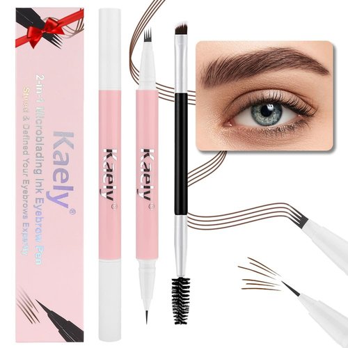 Kaely Brown Microblading Eyebrow Pen,2-in-1 Magic Eyebrow Pencil with Brow Brush,Eyebrow Contouring Pen,Magical Precise Waterproof Brow Pen,lapiz de cejas 3d Eye Brow Pencils for Women,04