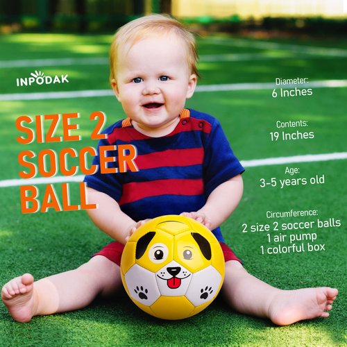 INPODAK 2 Pack Toddler Soccer Ball Size 2 Cartoon Balls for Kids 2 3 4 5 6 with Pump, Mesh Bag and Gift Box for Birthdays, Christmas, and Parties