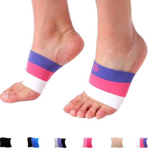 Doc Miller Premium Arch Support - 1 Pair Plantar Fasciitis Brace for Foot Care, Heel Spurs, Feet Pain, Flat Arches and Foot Arch Support for Relief and Recovery - Violet Pink and White Color - Small