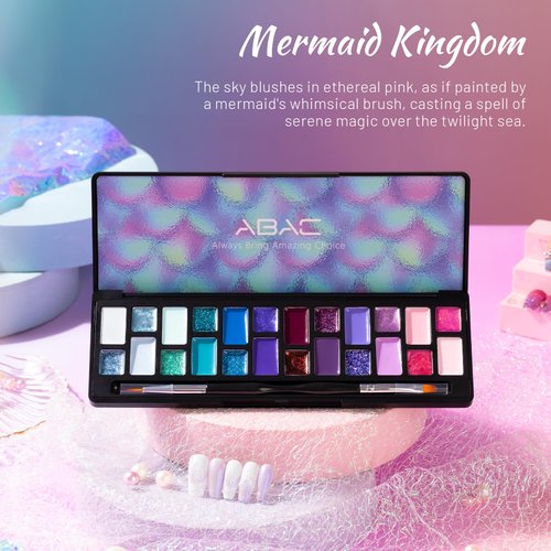 ABAC Pearl Gel Nail Polish Set-24 Colors Turquoise Blue Glitter Solid Gel Polish Pink Purple Mermaid,Upgraded Crème Pudding Gel Manicure Palette with Pro Brush Soak Off LED Gift for Women