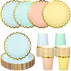 CHENGU Disposable Plates for Party Disposable Dinnerware Set Include 7 Inch Paper pastel Dessert Plates and 12 oz Cups for Birthday Party Supplies Baby Shower Wedding (Solid Style,80 Pcs)
