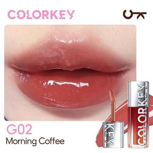 COLORKEY 3D Plump Oil Lip Gloss, High-shine Finish, Lip Tint, Moisturizing, Non-Sticky, Clear and Natural, Glassy Shine (G02 Morning Coffee, 3ml)