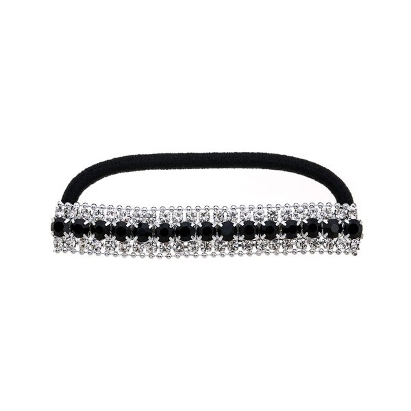 Ruihfas Ponytail Holder Stretchy Elastic Hair Tie Sparkling Crystal Rhinestone Hair Band Headband Hair Accessories for Women, 1Pcs (Silver Tone Black)