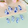 Rilafuvu Press on Nails Almond Fake Nails Short False Nail Blue and White Porcelain Acrylic Nails Full Cover Glue on Nails Glossy Stick on Nails Floral Acrylic Press on Nails Cute/lovely 24Pcs-12Sizes