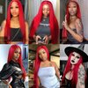 QMSSR Synthetic Lace Front Wig Red Long Straight Lace Front Wigs for Black Women Heat Resistant Fiber Hair Glueless Lace Wigs Pre Plucked Hairline