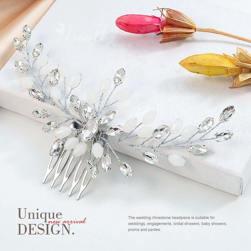 Asooll Crystal Bride Wedding Hair Comb Silver Rhinestone Bridal Hair Clips Hair Accessories for Women and Girls
