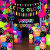 209 Pack Glow Party Supplies Glow Sticks Party Pack Glow Themed Party Hanging Decorations Birthday Party Decoration Tablecloth, Balloons, Sticks, Tassels, Glasses, Headband for Neon Party Decorations