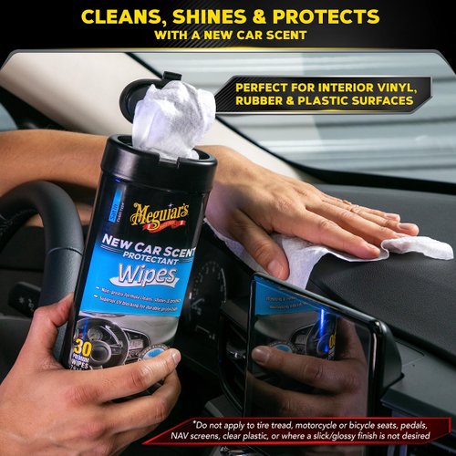 Meguiar's New Car Scent Protectant Wipes - Easy to Use Car Wipes that Protect and Freshen Your Car's Interior - Ideal for Car Detailing & Maintenance - 30 Ct