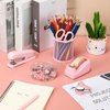 Desk Accessory Kit Office Supplies Set of Stapler, Staple Remover, Binder Clips, Paper Clips, Push Pins, Staples, Ballpoint Pen, Scissors, Tape Dispenser, Pen Holder for Christmas Gift (Pink)