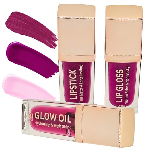 Phoenix Beauty Lip Trio Set: Smudge-Proof Long Stay Matte Lipstick, Shiny Vibrant Lip Gloss & Hydrating Lip Oil; Jojoba Oil + Vitamin E; Holiday Gift; Premium Lip Care & Color Set (Berry Bold)