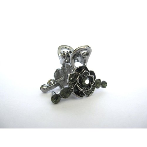 Generic Small mini silver metal gray blue rose flower crystal hair claw bridal clip