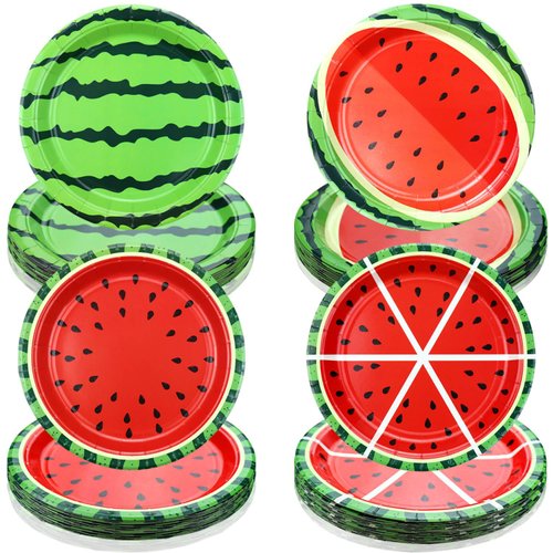 PTECDROTS 80Pcs Watermelon Decor Paper Plates, Watermelon Tableware, Disposable Citrus Fruit Dinner Plates Dessert Plates for Baby Shower Summer Tropical Fruit Watermelon Party Supplies