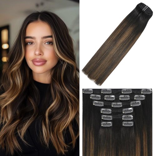 WindTouch Clip in Hair Extensions Human Hair Extensions 18 Inch 120g 7pcs #2T6P2 Dark Brown to Chestnut Brown Balayage Clip in Hair Extensions Clip in Hair Extensions Real Human Hair Double Weft