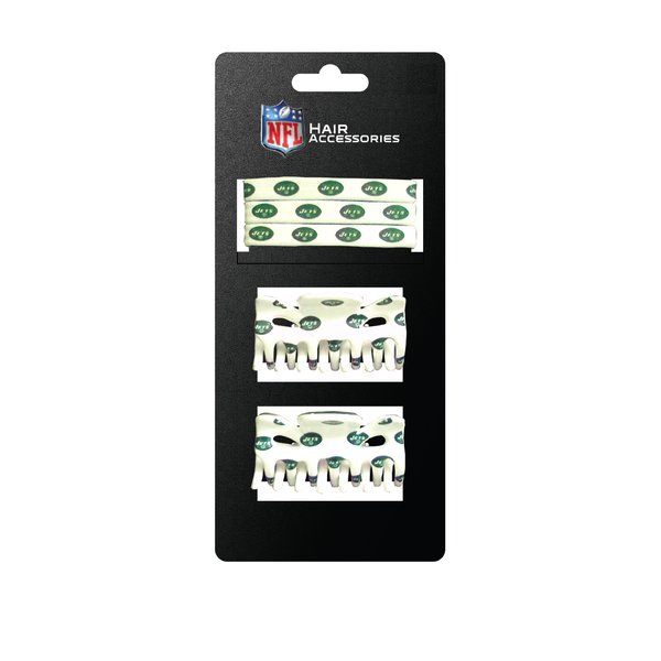 NFL New York Jets Hair Accessory 2-Hair Clips and 3-Elastic Ponytail Bands