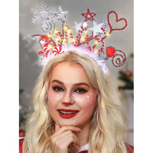 JEAIRTS LED Christmas Headbands Snowflake Xmas Hair Band Cute Candy Holiday Headband Accessories ...