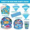 PHOGARY 93 PCS Summer Pool Party Supplies Tableware Set Serves 8, Pool Party Decorations Includes Pool Party Plates, Napkins, Straws, Spoons, Forks, Cups for Hawaii Beach Birthday Party Decorations