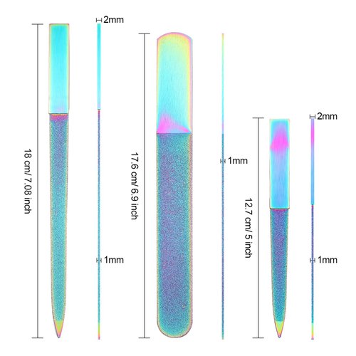 3 Pieces Diamond Nail File Set Metal Sapphire Buffer File Stainless Steel Double Side Nail File Manicure Files Natural Nail Emery Boards for Salon Home and Travel Women Men Rainbow Color
