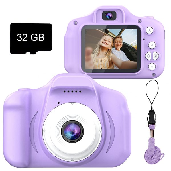 Dylanto Upgrade Kids Selfie Camera, Christmas Birthday Gifts for Girls&Boys Age 3-9, HD Digital Video Cameras for Toddler, Portable Toy for 3 4 5 6 7 8 Year Old Girls&Boys with 32GB SD Card (Purple