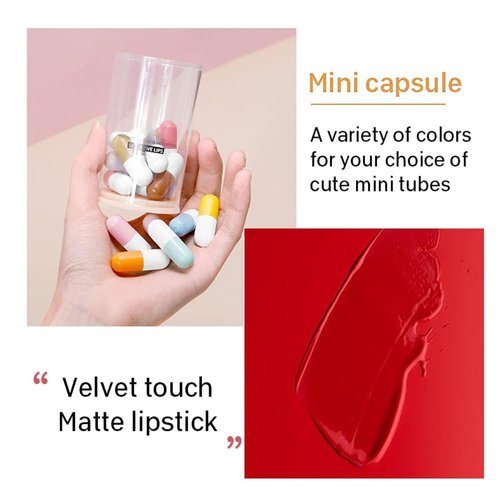 SWETIYOU 16 Pcs Mini Pills Lipstick Capsule Set, Waterproof Long Lasting Mini Matte Lipstick Set, Cute Capsule Velvet Matte Lipstick Set, Lipstick Bulk for Women