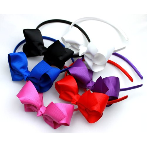 Syleia Fashion Headbands with 4 inch Bow, Set of 6 Blue, White, Black, Red, Purple, Rose School and Playtime Perfect Hair