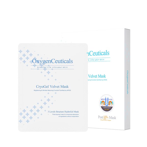 Hydrogel Sheet Mask, OxygenCeuticals Cryogel Velvet Mask, Premium Korean Gel Sheet Mask for Instant Hydration, Soothing, Cooling, Healing, Post-Treatment, 6 Sheets/Box