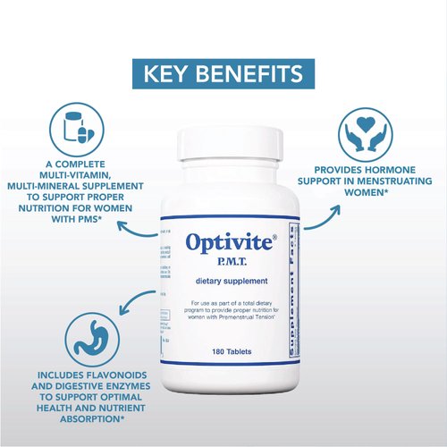 Optimox Optivite PMT Supplement - PMS Support for Women, Hormonal Balance, Womens Multivitamins, PMS Relief, Magnesium Supplement - 180 Count