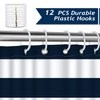 Bonhause Nautical Stripe Shower Curtain Anchor Navy Blue Decorative Bath Curtain 72 x 72 Inch Polyester Fabric Waterproof Bathroom Curtain with 12 Hooks