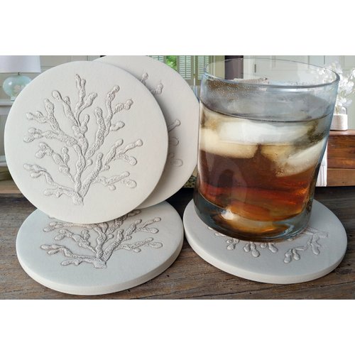 Coral DRiP Absorbent Drink Coasters set - Handmade by McCarter Coasters - 4.38" Off-White (4pc)