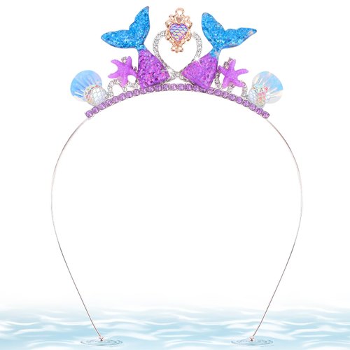 Vovii Mermaid Crown Headband for Women Girls, Little Mermaid Hair Accessories Princess Tiara Headpiece for Girl Mermaid Birthday Party Decorations Party Supplies Halloween Costume Adult Dress (Purple)
