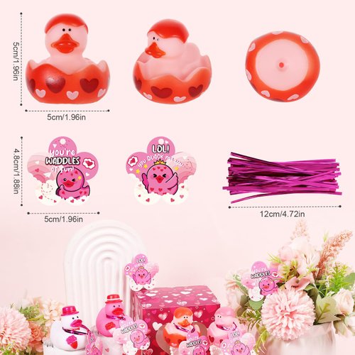 20pcs Valentine's Day Rubber Ducks with Greeting Card, Pink Mini Rubber Ducky Assorted Ducks Bath Toys Valentine Party Favors for Kids Classroom Gift Exchange