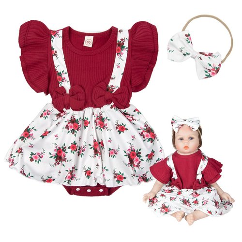 Reborn Baby Doll Clothes Accessories 22 inch Girl Outfit Adorable Floral Romper Dress for 22-24 Inch Newborn Reborn Doll