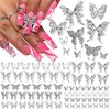 120PCS 3D Butterfly Nail Charms Silver Y2K Nail Gems and Rhinestones Butterfly Rhinestones Nail Jewels for Nail Art Kawaii Nail Charms