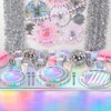 Iridescent Party Supplies for 20 Guests, Disposable Iridescent Tableware Set Includes Holographic Paper Plates, Napkins, Forks, Tablecloth for Birthday Mermaid Themed Party Decorations Wedding