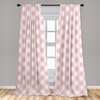 Lunarable Pink Gingham Window Curtains, Print of Diamond Shapes Geometric Elements in Soft Rosy Tones, Lightweight Decor 2-Panel Set with Rod Pocket, Pair of - 28" x 84", Blush Pale Salmon