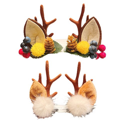Christmas Hair Clip,2 Pairs Christmas Reindeer Antlers Hairpins,Deer Horn Barrettes,Cute Festive Hair Clips Hairpins,Christmas Hair Accessories for Women Girls Kids Christmas Party (Style 3)