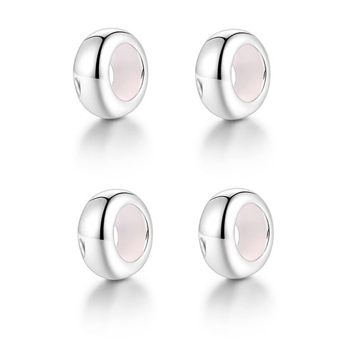 GW Clip Stopper Charms 925 Sterling Silver Round Rondelle Spacer Beads for Charm Bracelets 3mm, Gift for Women Girls (4pcs Silver Charm Stopper)