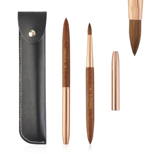 Kawyehu Acrylic Nail Brush, Kolinsky Nail Brushes for Acrylic Application-Oval Shaped Powder Nail Design Tools for Professional Manicure DIY Home Salon (#8, Rose Gold)