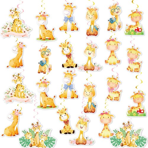 24 PCS Giraffe Hanging Swirl Decorations Giraffe Ceiling Streamers Hanging Decorations Jungle Animal Giraffe Party Decorations for Giraffe Birthday Party Supplies