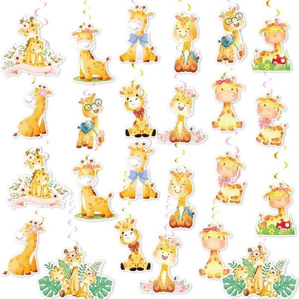 24 PCS Giraffe Hanging Swirl Decorations Giraffe Ceiling Streamers Hanging Decorations Jungle Animal Giraffe Party Decorations for Giraffe Birthday Party Supplies