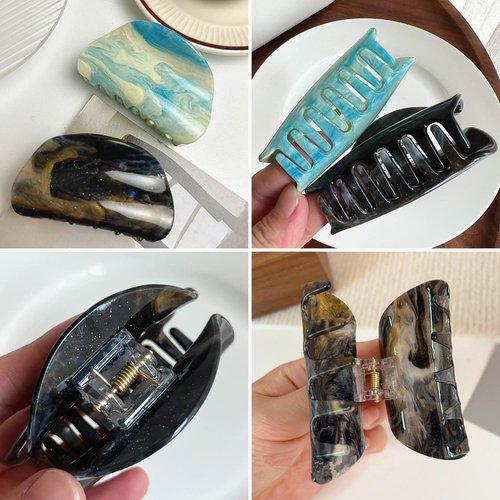 Cellulose Acetate Hair Claw Clips, 3.1 Inch Tortoise Shell Celluloid Hair Jaw Clip, Bling Starry Sky Design Tortoise Barrettes Claw Clips Hair Clamp for Women Ladies (2 Pack)